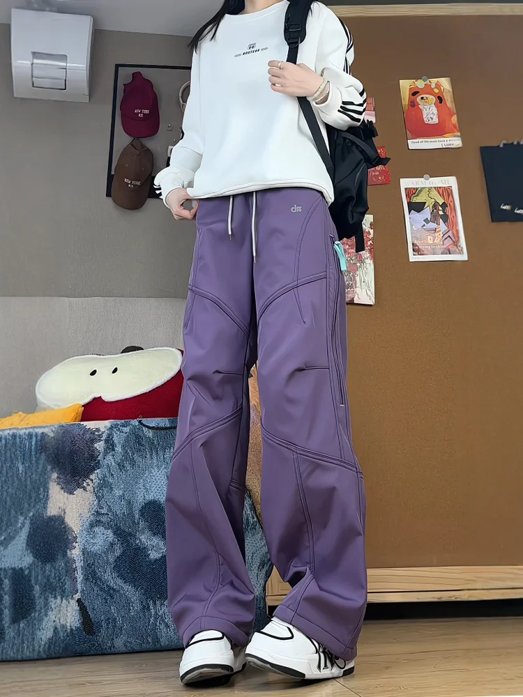 

Thiened Fce на подкладке ветрозащитные водонепроницаемые походные рабочие брюки для мужчин и женщин зимние уличные лыжные брюки фиолетового цвета