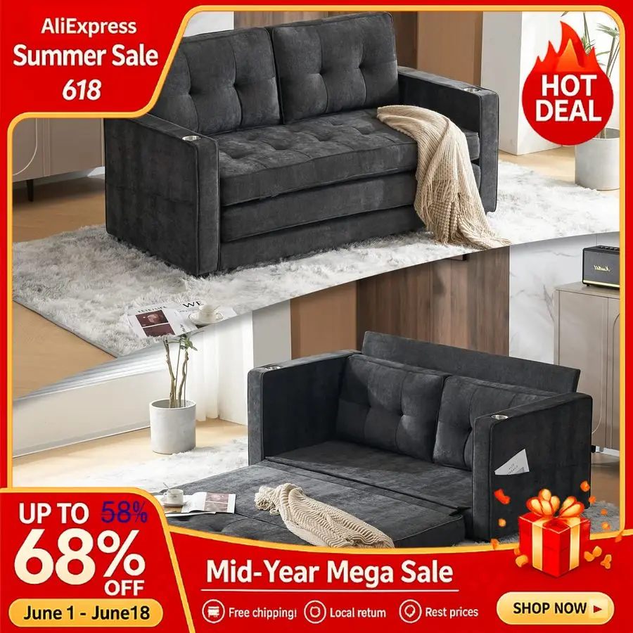 

Upgraded 64 W 84 L Full Futon Sofa Bed,6 Thick Upholstery Chenille Loveseat Sofa Sleeper Pull Out Couch,Convertible Floor,Custom