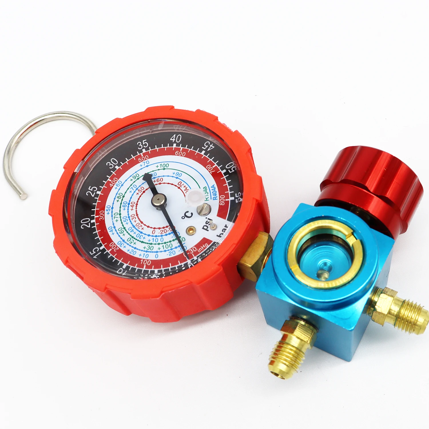 Red/Blue Tools Air Conditioner Three-Way Single Manifold Gauge Valve For  R22 R407C R134a R404A Pressure Gauge Refrigerants