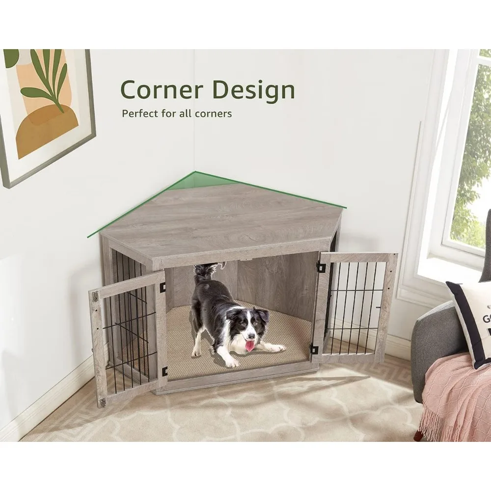 زاوية رف الكلاب والأثاث، طاولة نهاية خشبية زاوية بيت الكلب مع وسادة، طاولة جانبية زاوية للحيوانات الأليفة في الأماكن المغلقة للكلاب، واسعة #3