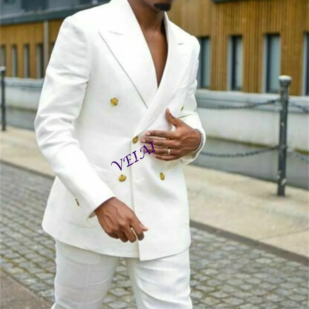 

CustomizedNew Ivory Men Tuxedos Business Suit Groom Double Breasted Groomsman Prom Wedding Party Formal 2 Piece Set Jacket And P