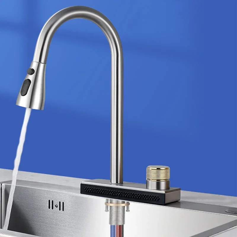 

304 Stainless Steel Kitchen Waterfall Faucet Single-Hole Cold And Hot Water Faucet Can Rotate Multi-function Faucet