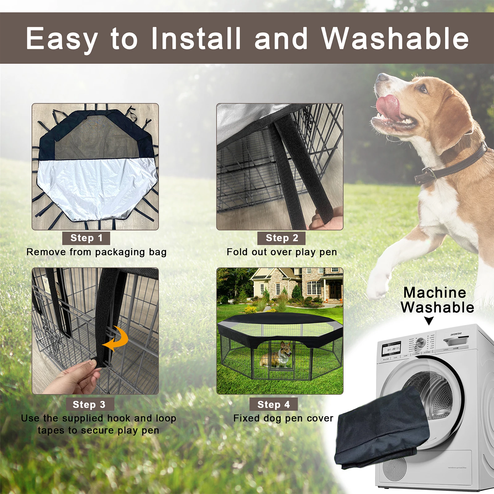 24 Inch Pet Playpen Cover Octagonal Pet Fence Mesh Cover Dog Playpen Sun Protection Shade Cover Waterproof Top Cover