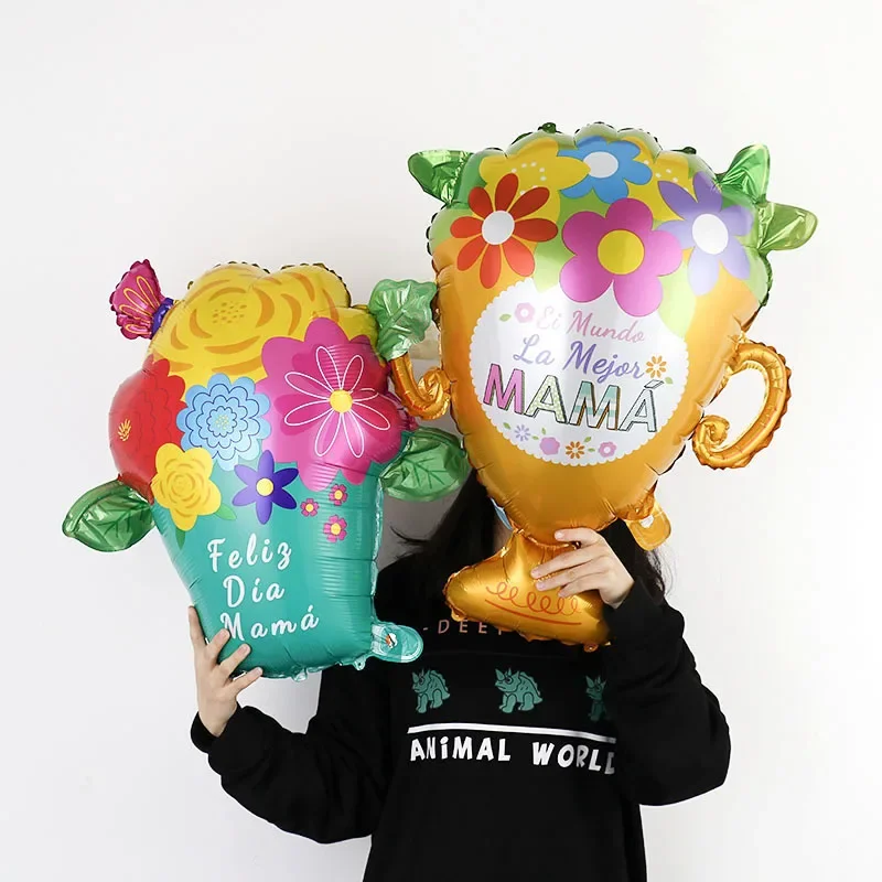 1 Set Spain Mother Vase Apron Foil Balloons Sunflower Baloes Heart Love Feliz Dia Mama Gifts Happy Mother's Day Decorations