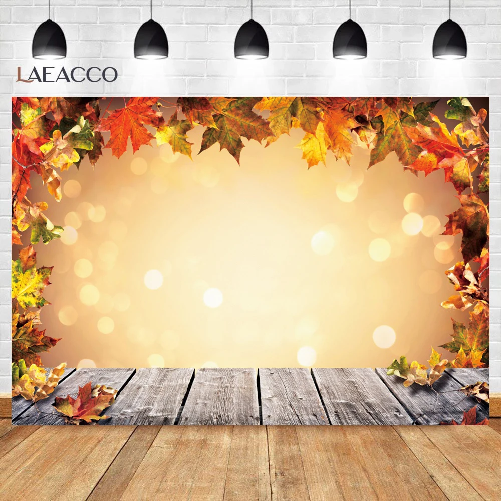 Laeacco Autumn Backgrounds For Photography Fallen Leaves Maples Light Bokeh Sunshine Baby Portrait Birthday Photo Backdrop