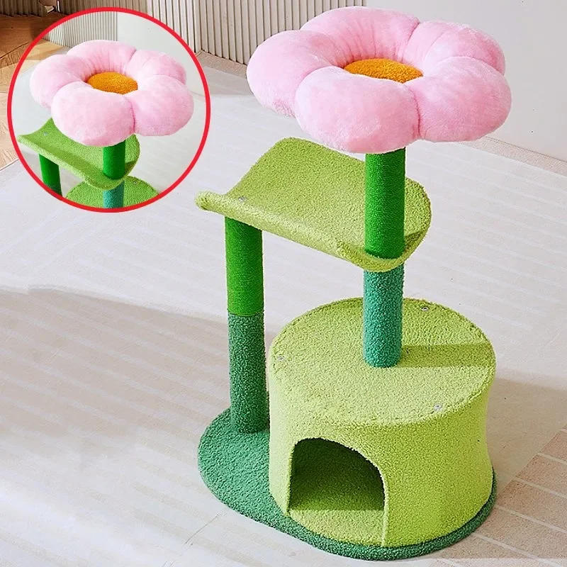 

Cat Climbing Frame Cute Cat Scratcher Flower Scratching Post for Cats Jumping Sofa Protector Cats Tree Tower Ball Pet Furniture