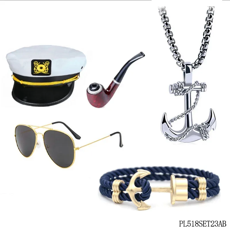 

Halloween Role Play Cosplay Yacht Boat Captain Hat Costume Accessories Adult Aviator Uniform Navy Marine Hat Set for Men Women
