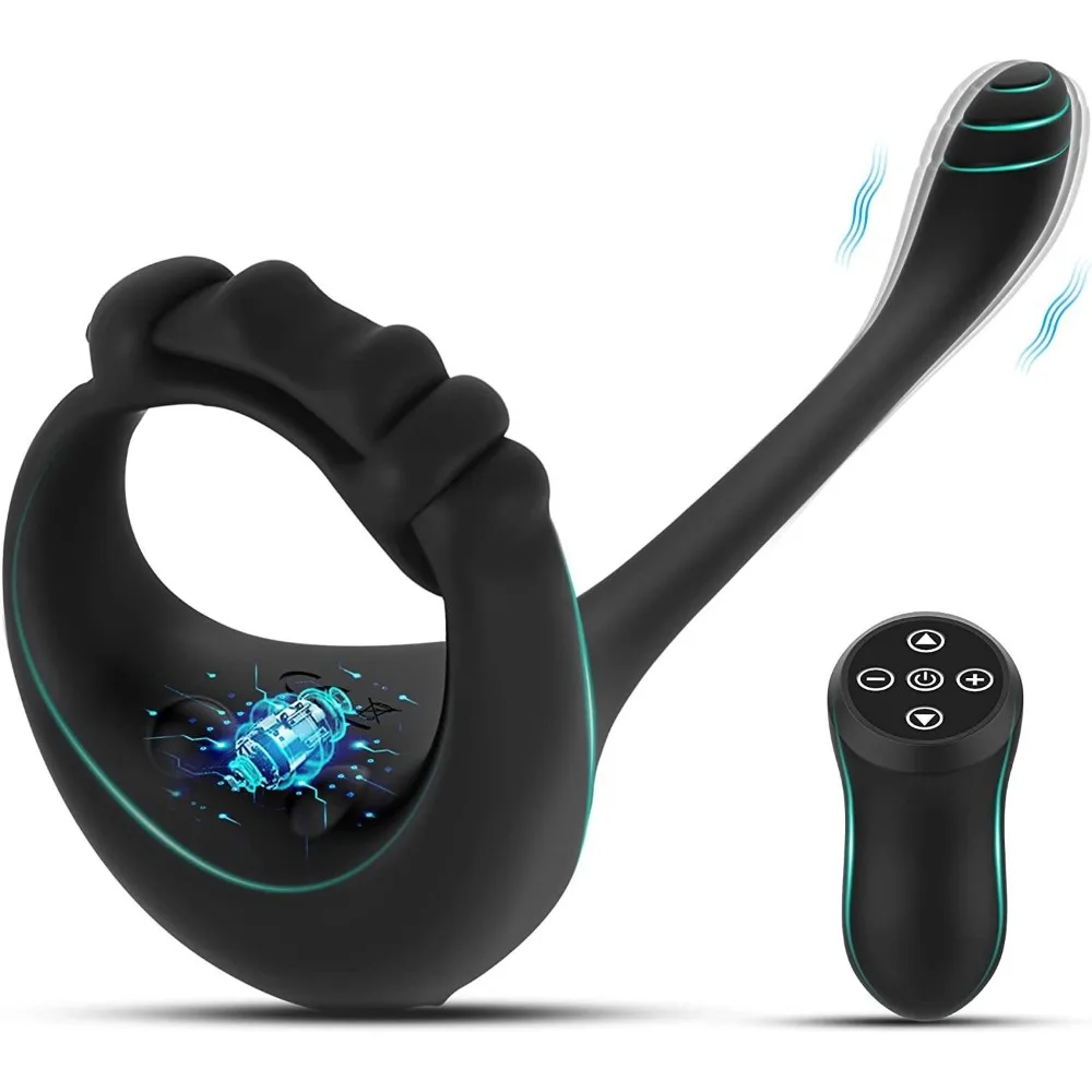Cock Vibrator with Anal Dildo Male Testicle Prostate Massager with Penis Ring Vibrating Butt Plug Remote Control Sex Toy for Men