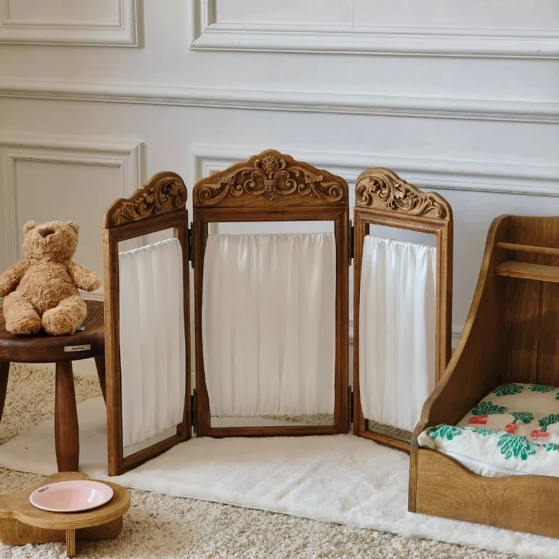 Satin carved screen foldable pet store partition set