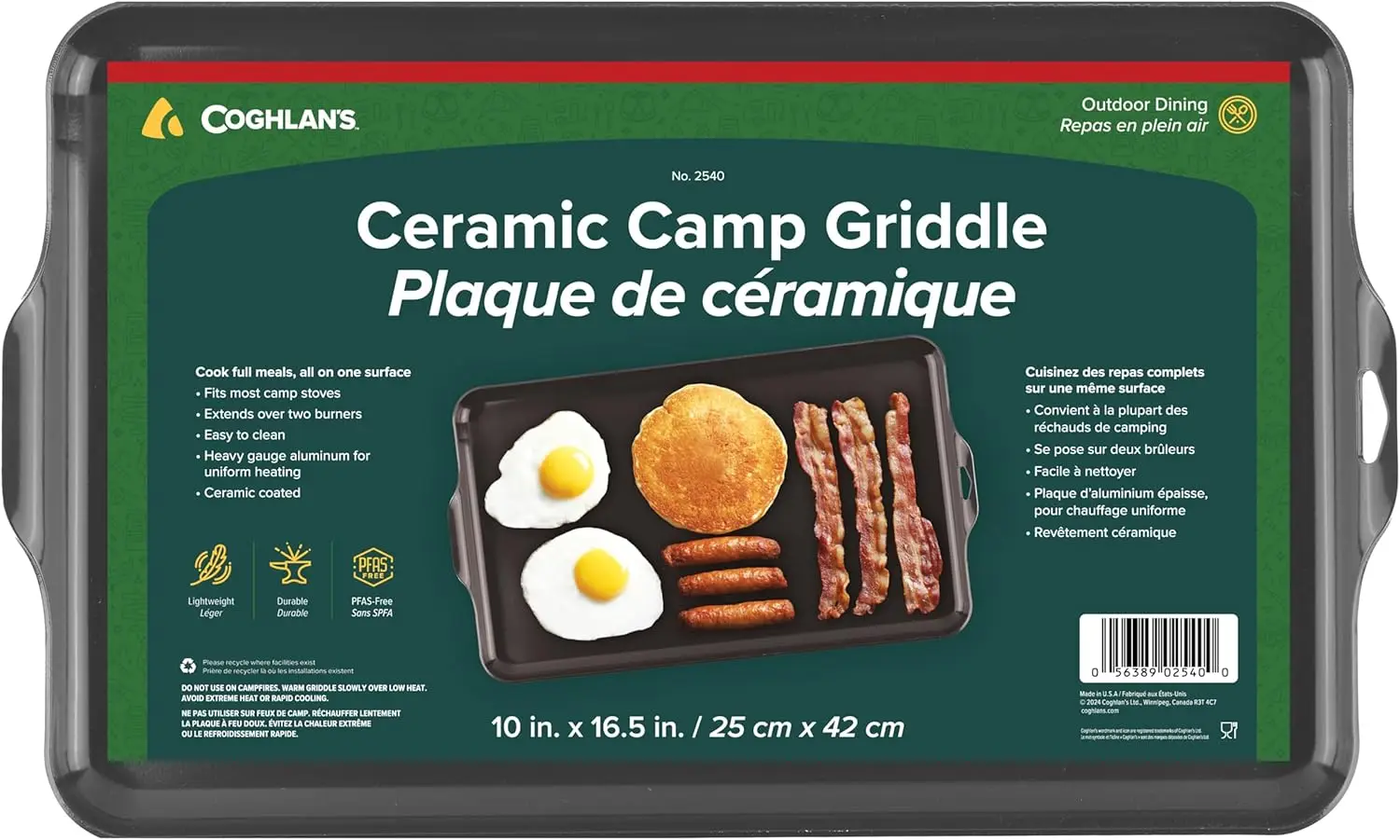 

Camp Griddle, Lightweight Aluminum 16.5x10", Non-Stick Ceramic Coating, PFAS-Free, Fits Two-Burner Stoves, Ideal for Camping