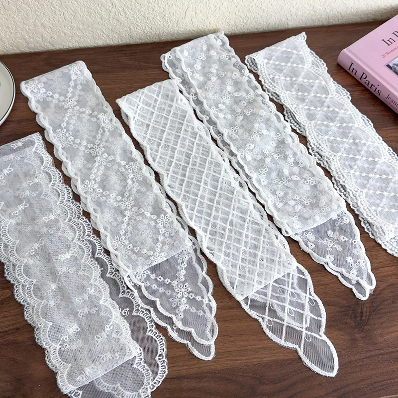 Women Lace Floral Hair Scarf Long Skinny Ribbon Headscarf Strip Scarves Adjustable White Hollow Out Lace Scarf Hairbands 1pc