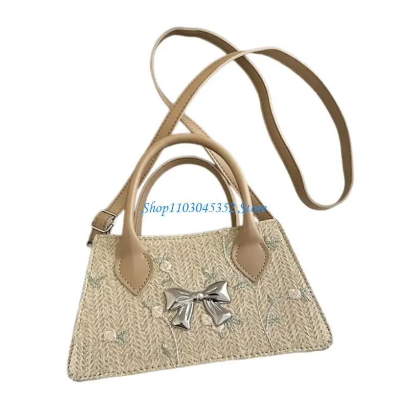 المرأة الأزهار حقيبة الشاطئ حقيبة مربعة حقيبة يد القش جميع مطابقة حقيبة كروسبودي Bowknot حقيبة كتف حقيبة التسوق التي يرجع