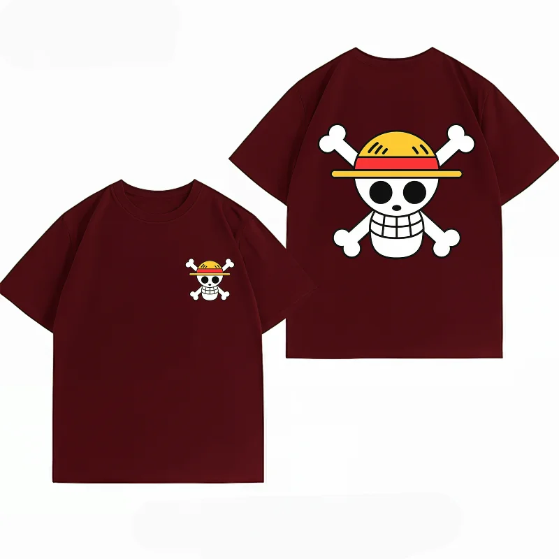 Bandai One Piece Luffy Straw Hat Pirate Flag Print T-shirt Casual