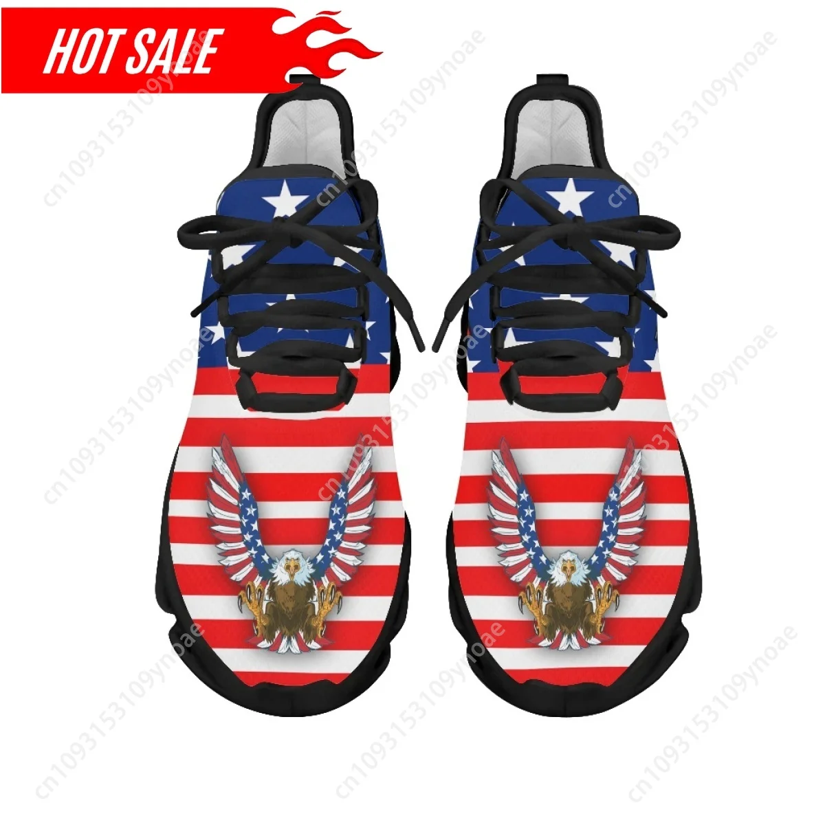 Summer Lace-up Air Cushion Sneakers American Eagle USA Flag Print Mesh Running Shoes for Womens Mens Round Toe Flats