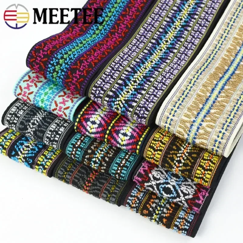 

2/5M 50mm Ethnic Jacquard Elastic Band Polyester Rubber Tape Waist Belt Sewing Spring Webbing Skirt Girdle Stretch Ribbon Bands