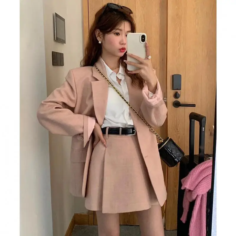 

Women Fashion Commuter Skirt Autumn Winter Single-breasted Suit Temperament Jacket High Waist A-line Skirts Two Piece Set