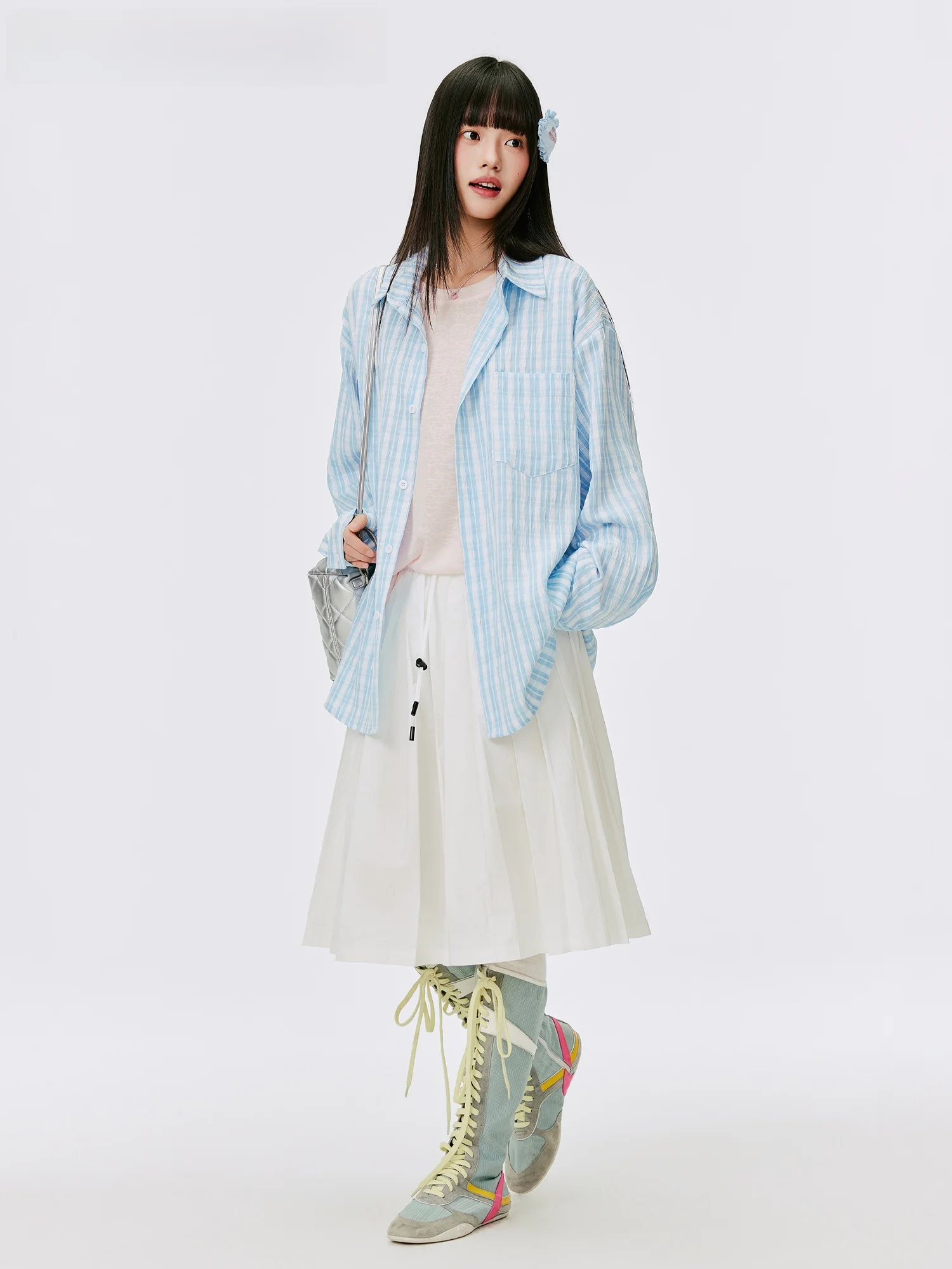 

Синяя женская рубашка в клетку, тонкая летняя солнцезащитная верхняя одежда в корейском стиле, свободный крой, с длинными рукавами, дышащая, влагоотводящая