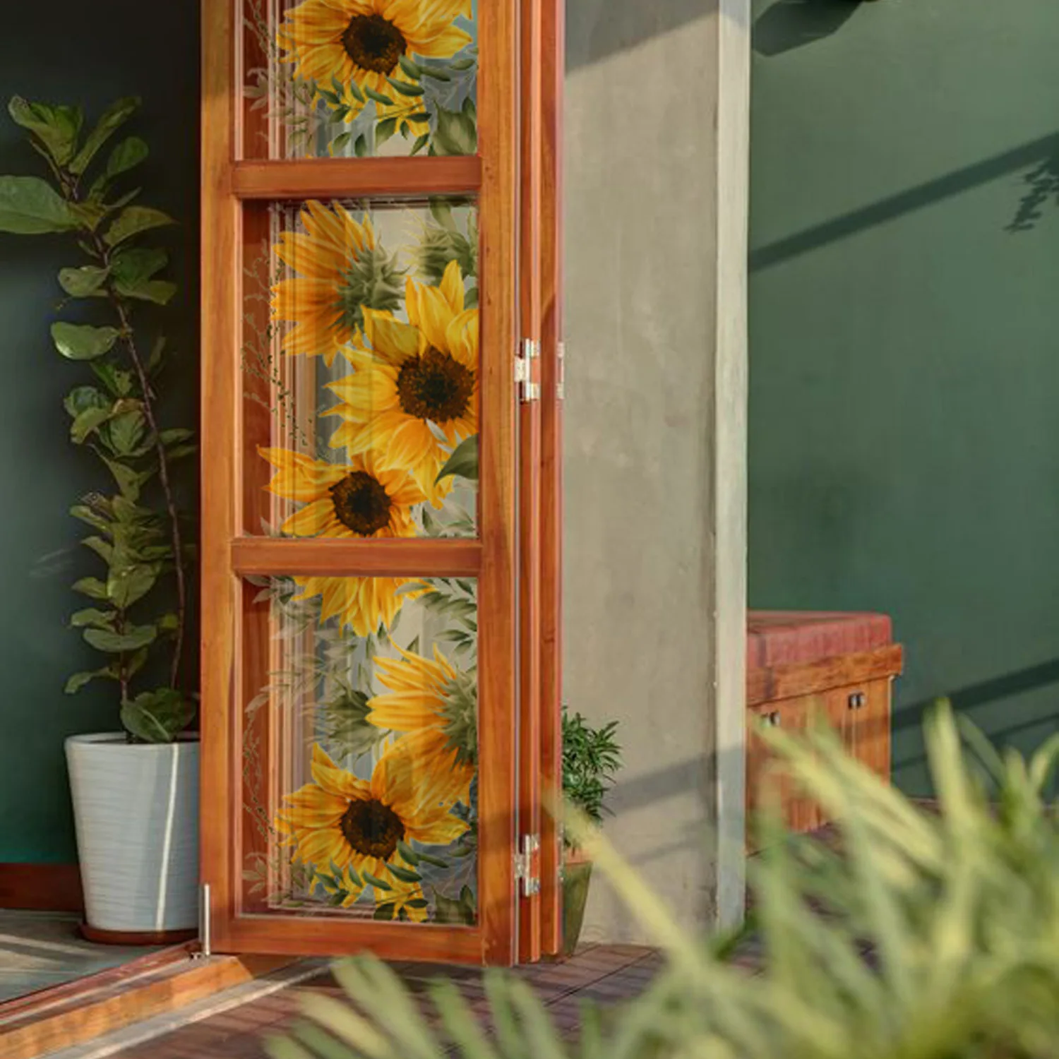 عباد الشمس نافذة ملصق فيلم ذاتية اللصق بولي كلوريد الفينيل ثابت نافذة لاصق غراء ثابت تتشبث الزجاج ملصق مائي إطار الباب الديكور