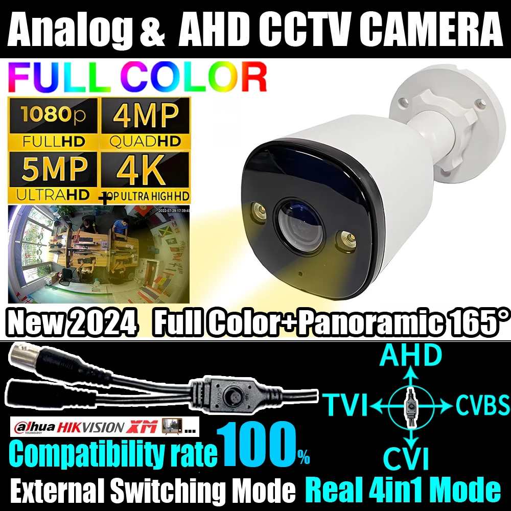 

5000TVL Analog Panoramic AHD 8MP 5MP 1080P 1.7mm CCTV Full Color Camera HD Auto Luminous TVI/CVI 4in1 OSD Cable Security Monitor