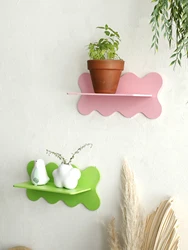 Wooden Shelf Candy Colorful Floating Wall Shelves Wavy Display Stands Crystal Storage Rack Ledge Girl's Room Decors Aesthetic