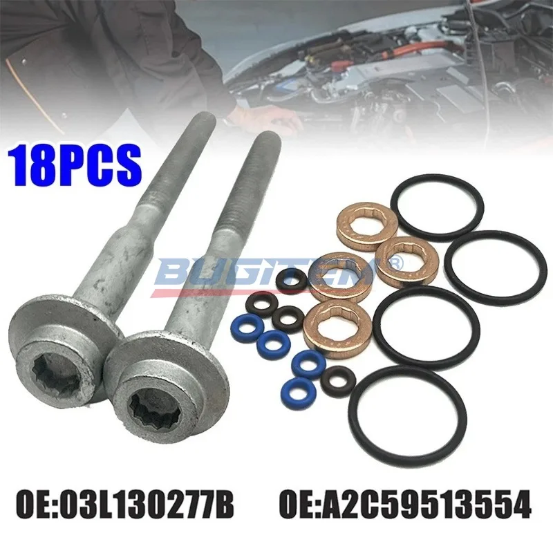 18PCS/Set Injector Seal Bolt Repair Seal Kit WHT003187 03L130277B A2C59513554 883.670 For Audi A1 A3 Skoda Seat Golf 1.6 TDi