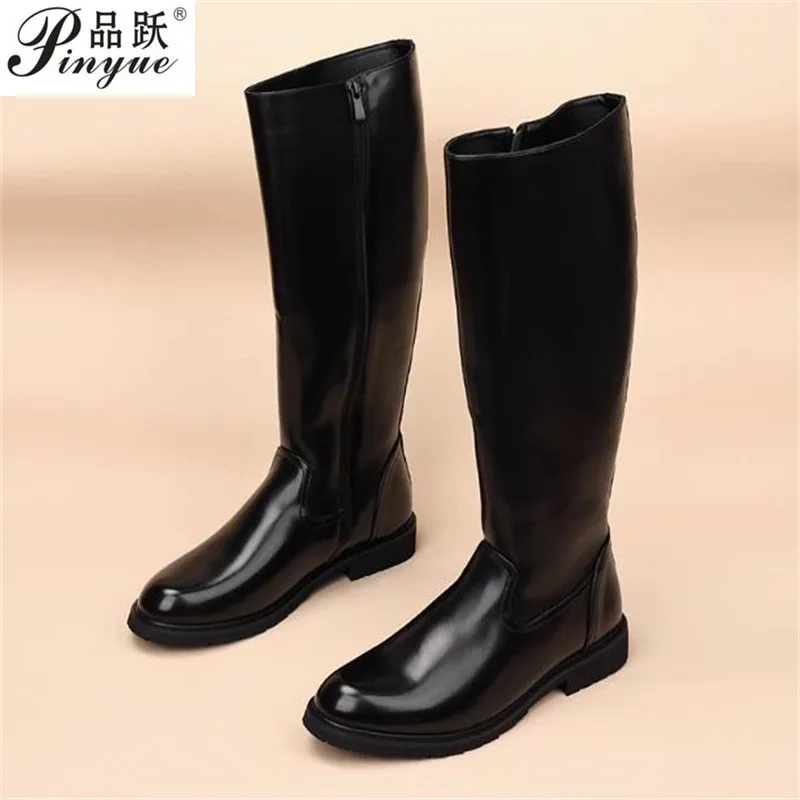 

Модные мужские мотоциклетные ботинки из натуральной кожи, высокие конные ботинки, зимние длинные рыцарские сапоги до колена, новые ботинки для верховой езды 37-45