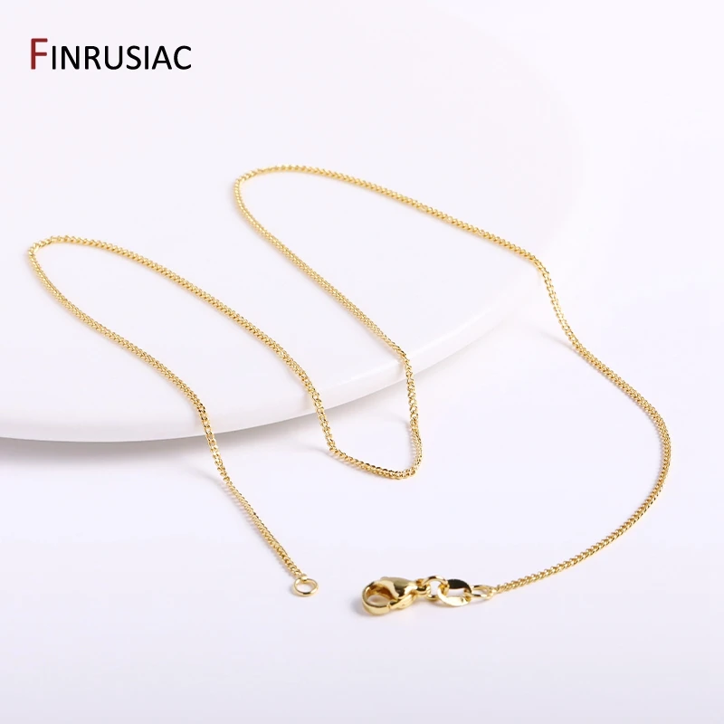 18K Gold Plated 45cm Necklace Chains For Jewelry Making 3 Types Brass Metal 0.8mm/1.3mm/1.4mm Chains For Necklace Making