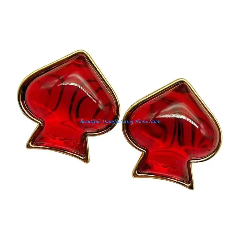 

E56A Red Love Heart Shaped Earrings Retro Elegant Ear Jewelry Gift