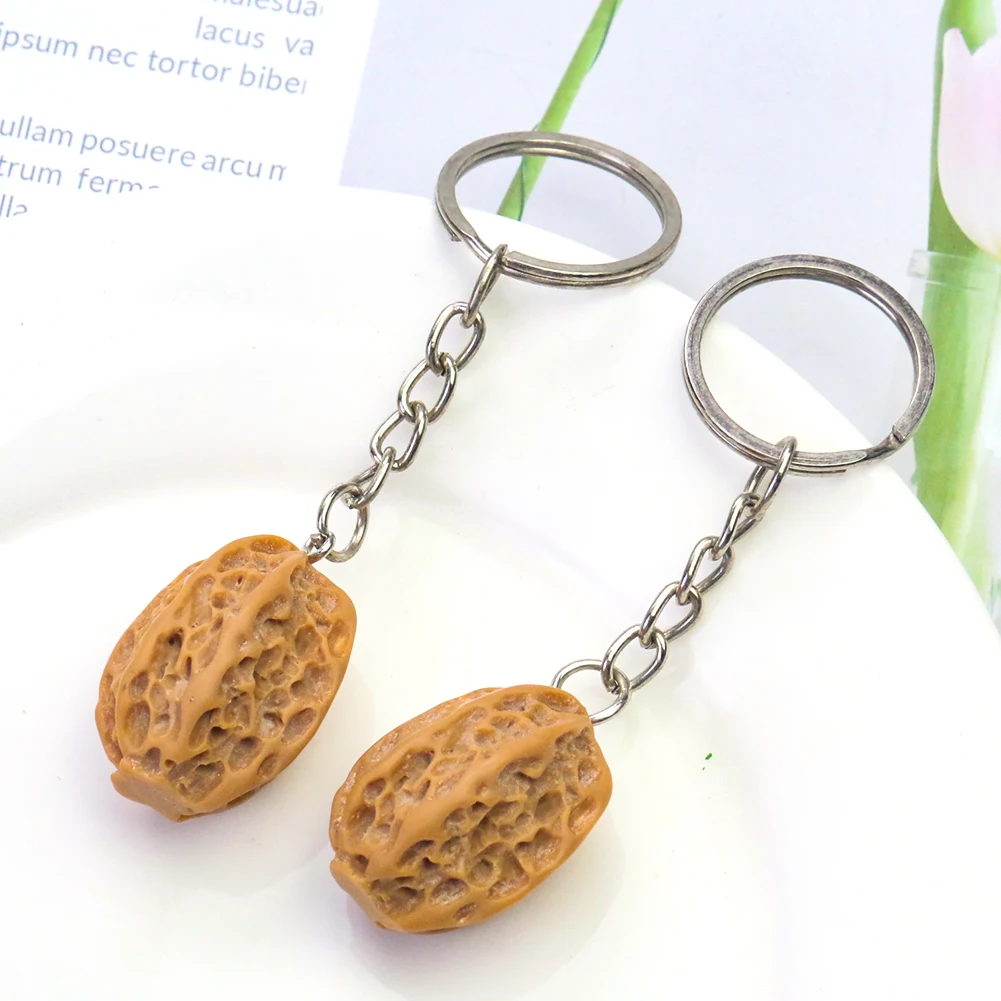 Emulation Walnut Pecan PVC Resin Metal Keyring Nut Funny Keychain Pendant Knapsack Purse Dangle Charm Jewelry Crafts Gift Supply