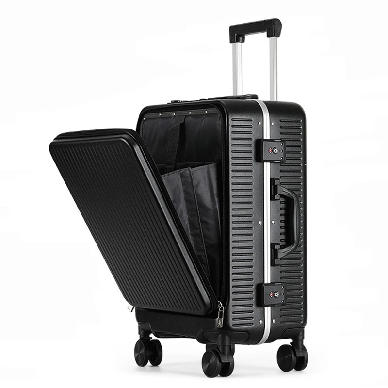 20/24 inch Front Open Trolley Case Aluminum Frame Travel Suitcase Multifunctional Rolling Luggage Unisex Business Boarding box