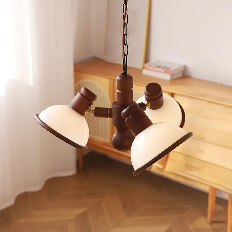 

SANDYHA Chinese Retro Chandelier French Romantic Log LED Pendant Lamp for Bedroom Living Room Dining Home Decor Lighting
