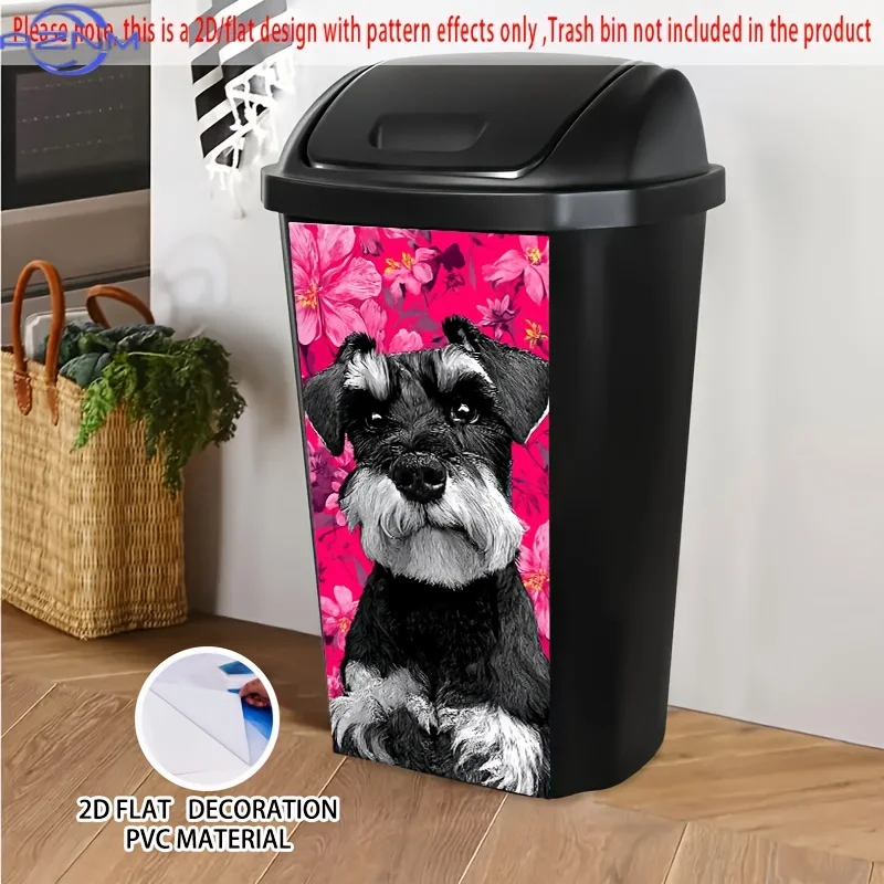 1pc 2D/FLAT Self-Adhesive Dustbin Stickers,  Schnauzer Dog Portrait Design Trash Bin Decal for Garbage Bins and Walls - Perfec