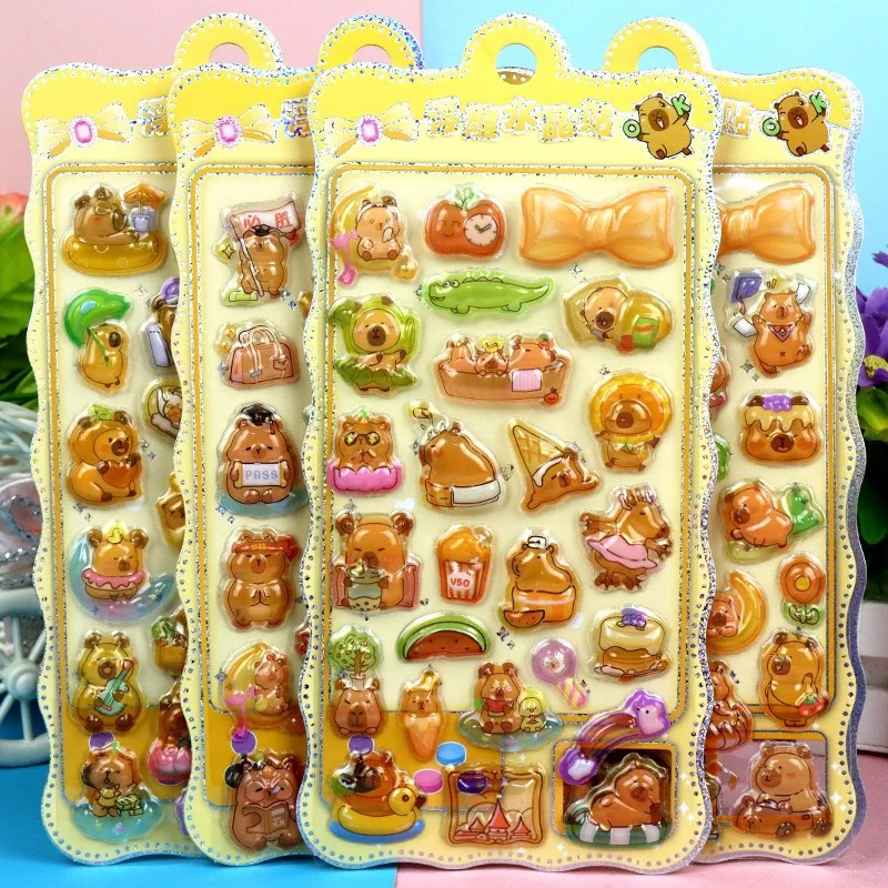 Cute Cartoon Animal Capybara Puffy Bubble Stickers Fun Children's DIY Relief Stickers for Phone Cases Soft Hollow PVC 3D Sticker