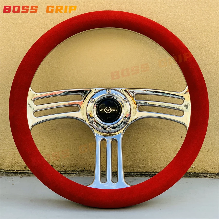 JDM Racing Red Suede Leather Steering Wheel Car Tuning Drift Sport Steering Wheel