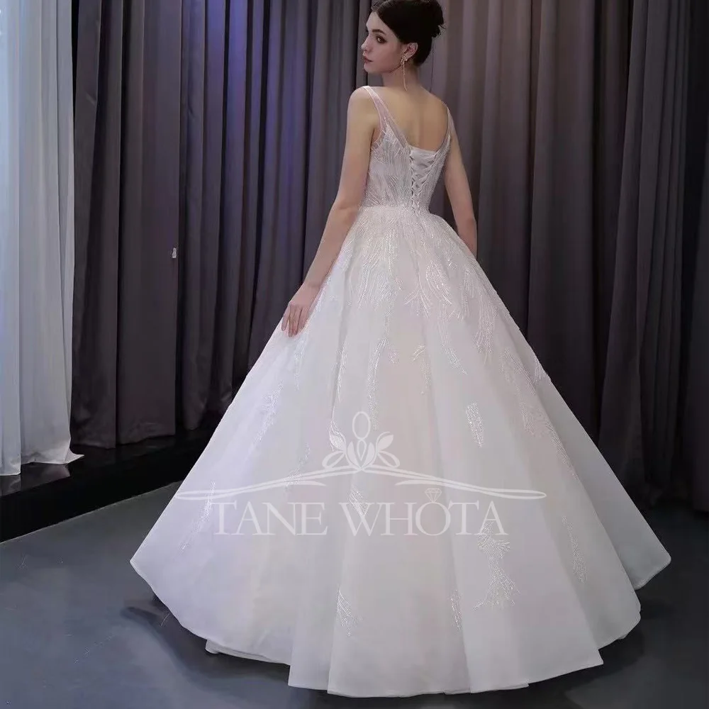 Gaun Pengantin Kristal Berpayet 2025 Tali Spaghetti Tali Belakang Gaun Pernikahan Untuk Wanita Elegan Mariée Femme Gown