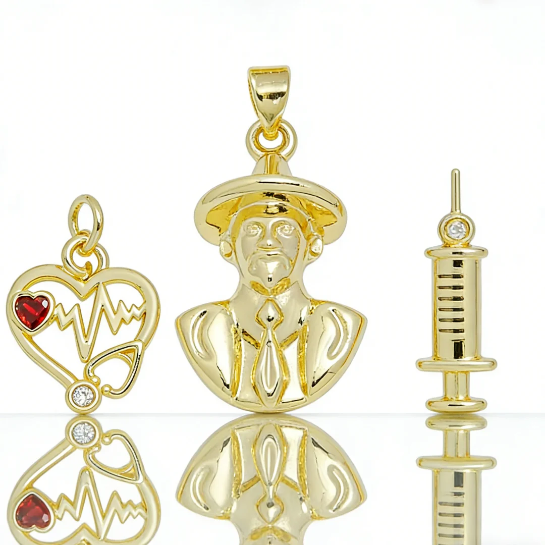 

Набор из 4 позолоченных подвесок: медицинские символы (стетоскоп, шприц, врач), полые, блестящие, для создания украшений своими руками (ожерелья, браслеты)