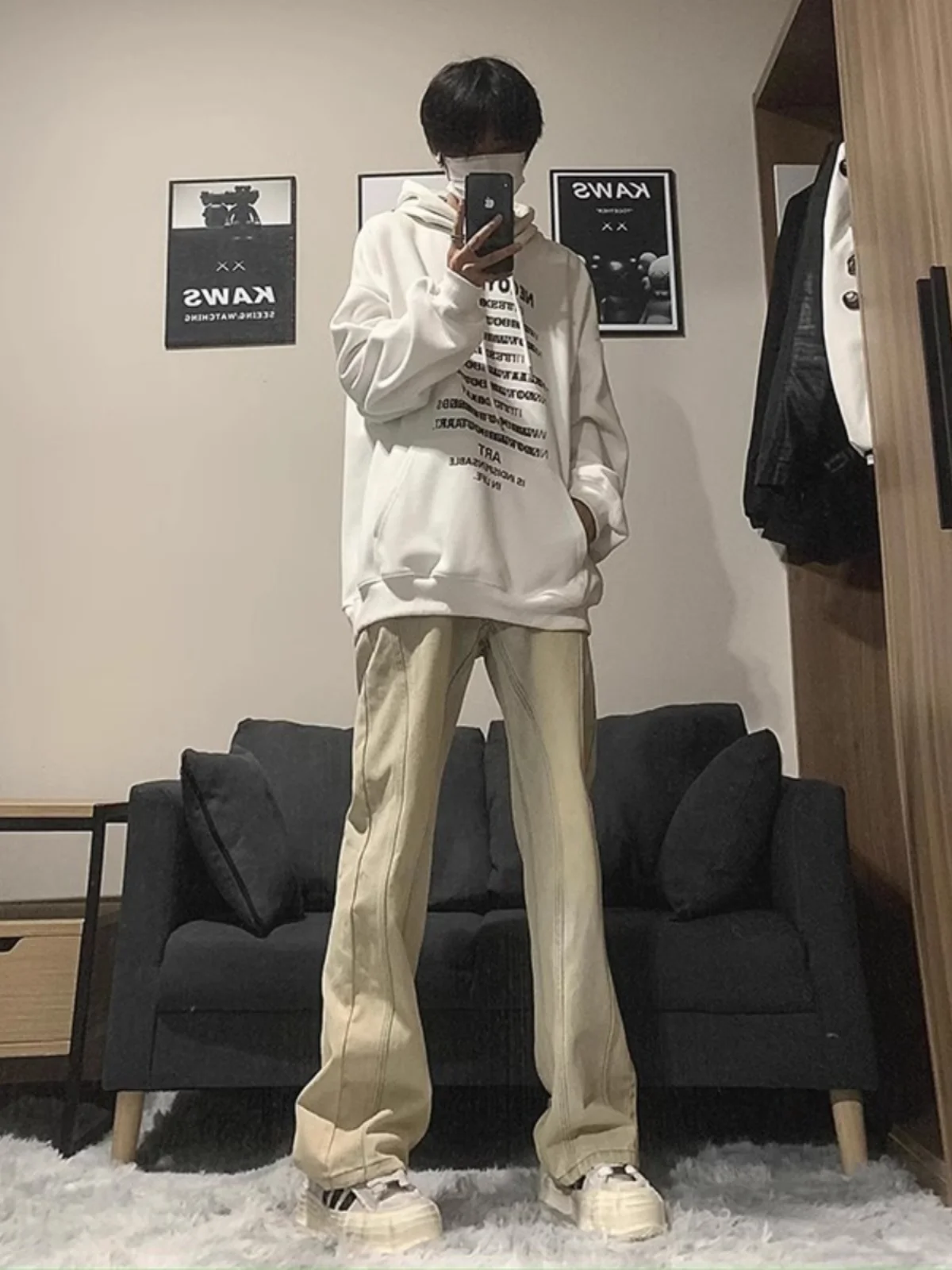 

Мужские джинсы Waed Mud-Dyed прямого кроя, свободные, в американском стиле, весна-осень, новые, повседневные, длинные брюки для молодежи