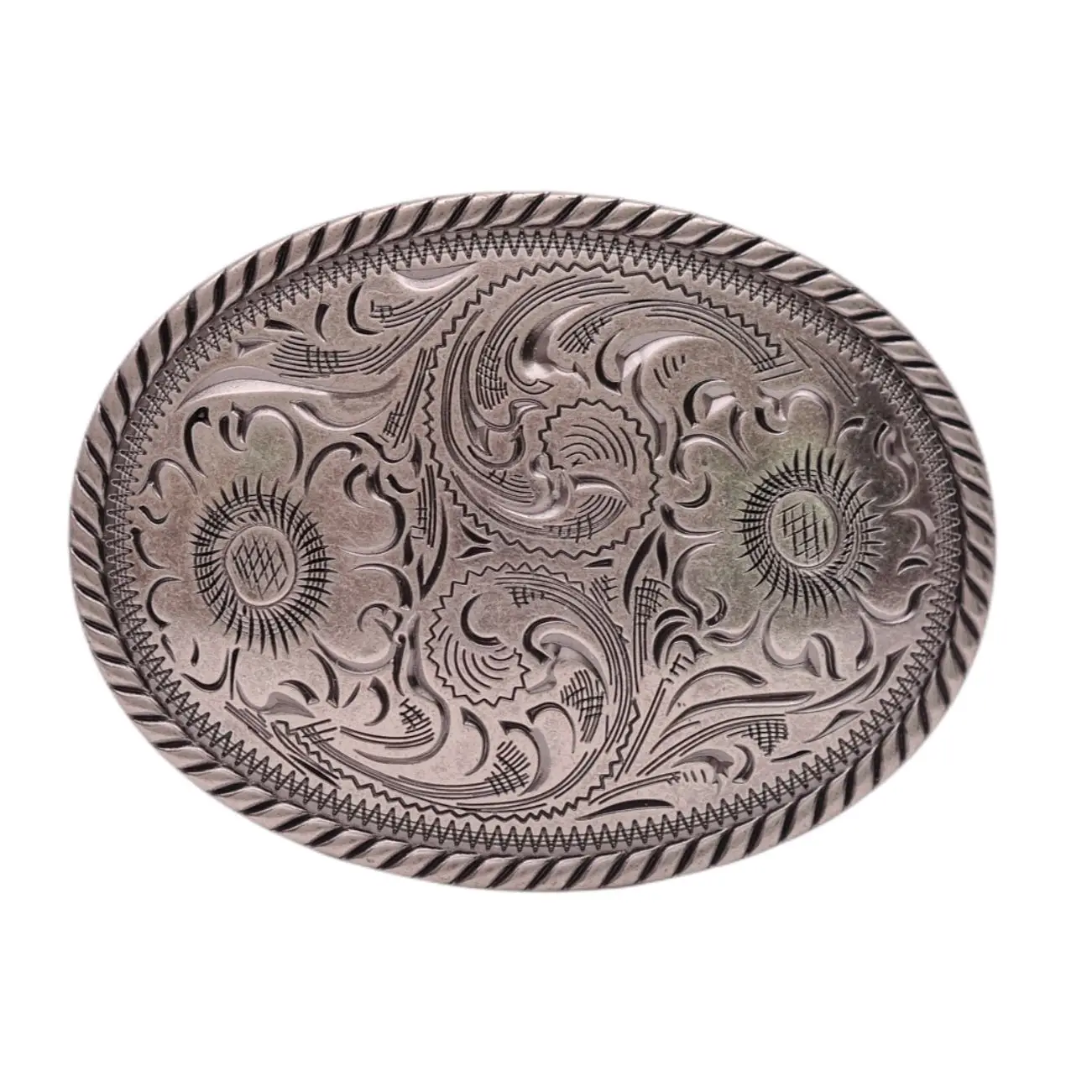 Sturdy Silver Huge BiG Western Flower Rodeo Ranger Rope Side Cowboy Cowgirl Leathercraft Belt Buckle Replacement fit 35mm