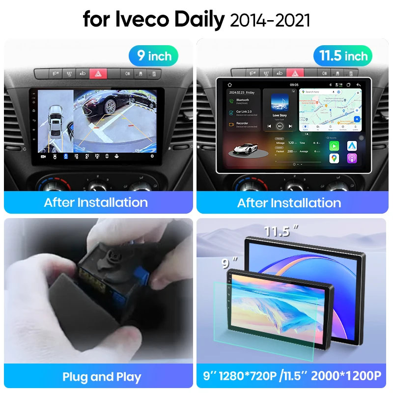 Radio para Auto Junsun con Android Auto para Iveco Daily 2014 2015 2016 2017 2018 2019 2020 2021, Sistema Multimedia Inalámbrico Apple CarPlay, Pantalla Táctil IPS Inteligente, Reproductor de Video Estéreo, Autoradio 2 Din, Navegación, BT, GPS, 4G, WIFI, FM, AM, DSP, RDS, SWC