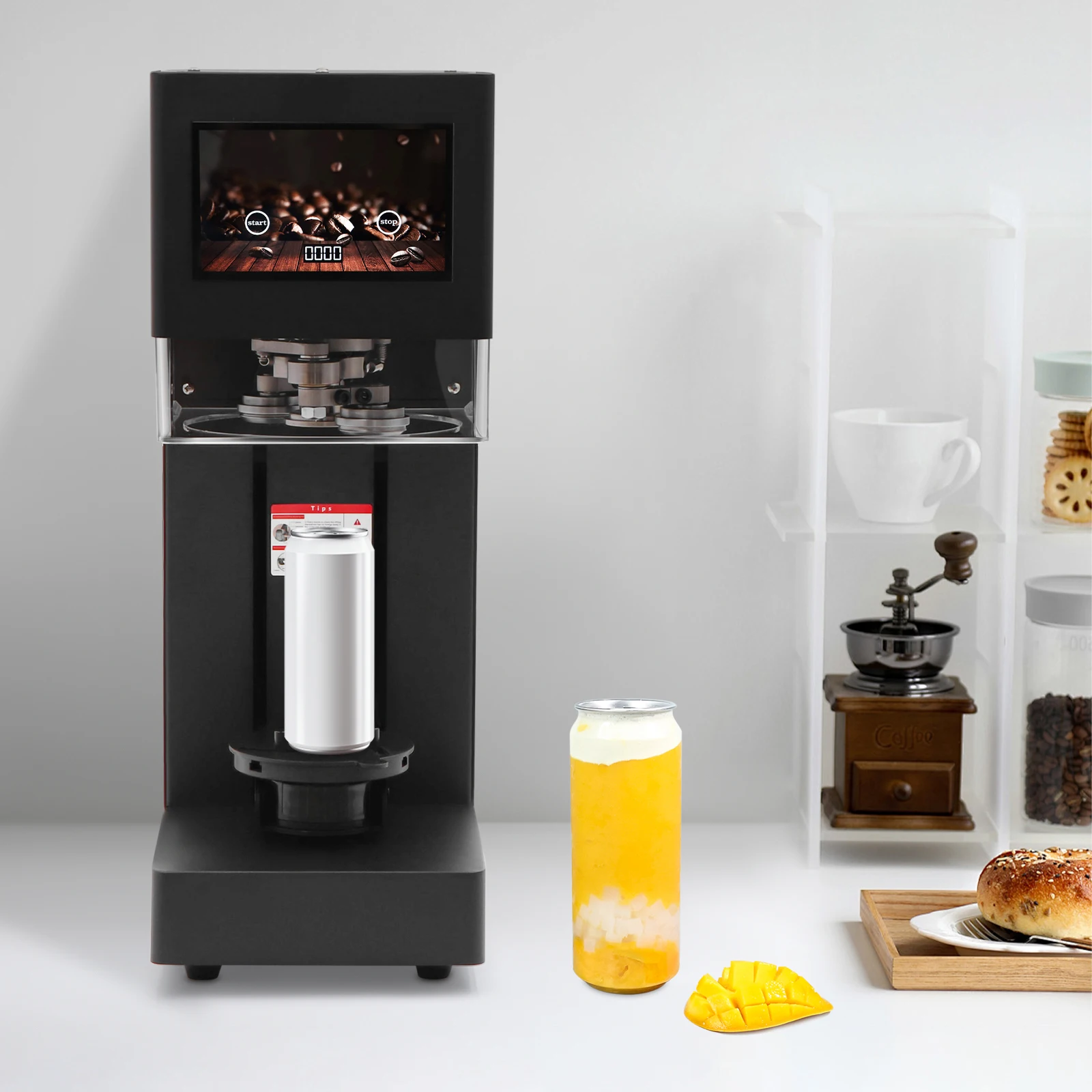 

Автоматическая машина для запечатывания банок 110 В, коммерческий упаковщик банок с газировкой и сенсорным экраном для пластиковых алюминиевых банок 15/мин