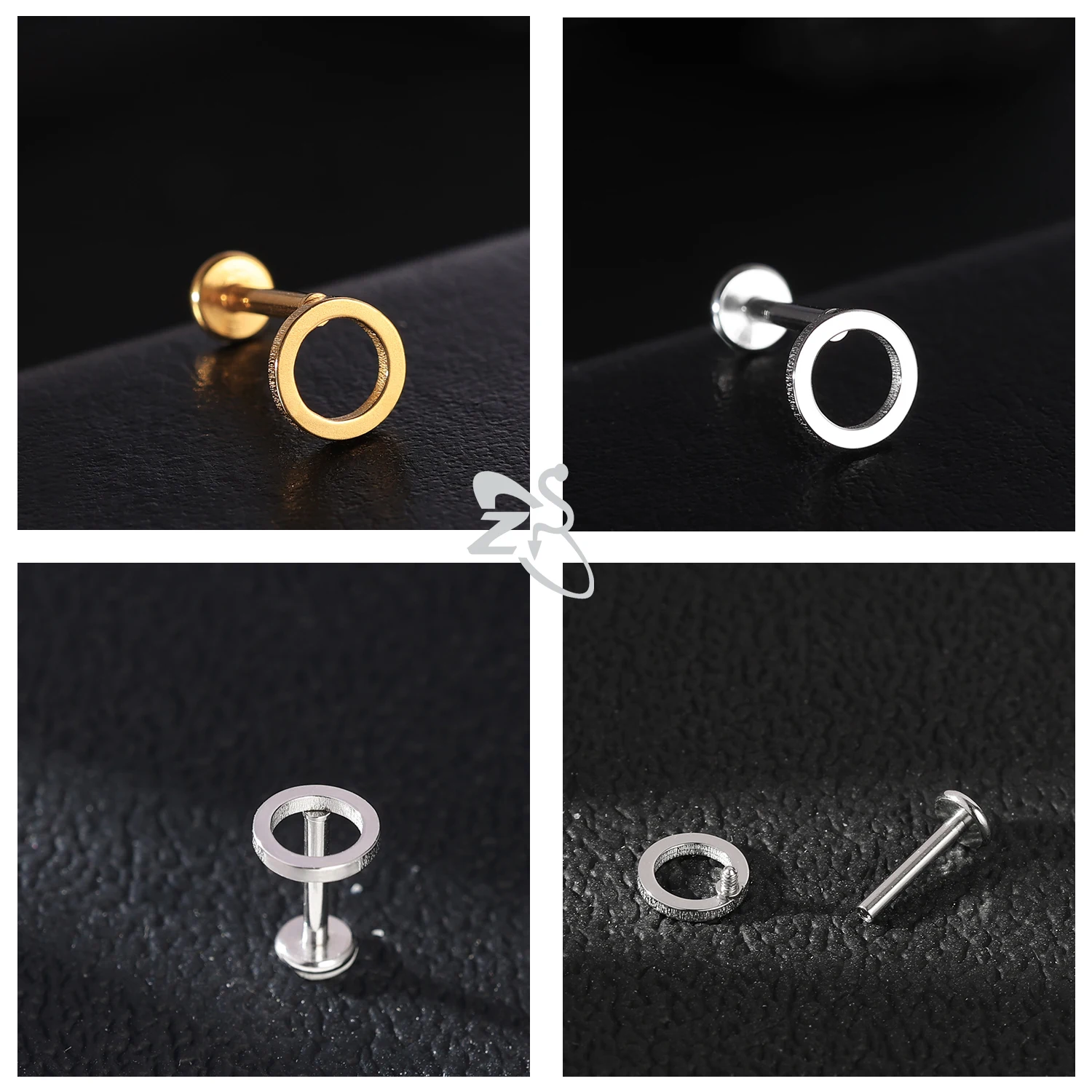 ZS 1PC Gold Color Stainless Steel Lip Stud Crystal Monroe Lip Labret Piercing Cross Heart Snake Star Butterfly Cartilage Earring