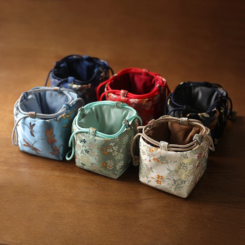 Portable Travel Drawstring Teacup Bag Japanese Style Cotton Cloth Tea Pot Cup Organizer Velvet Fabric Storage Bag