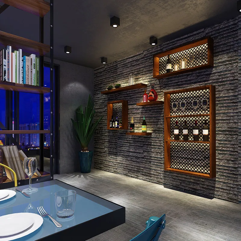 & Wall-mounted Metal Iron-Crafted Lattice-Style Linear Wine Rack & Glass Holder Shelving Unit for Restaurants and Wine Bars Ome