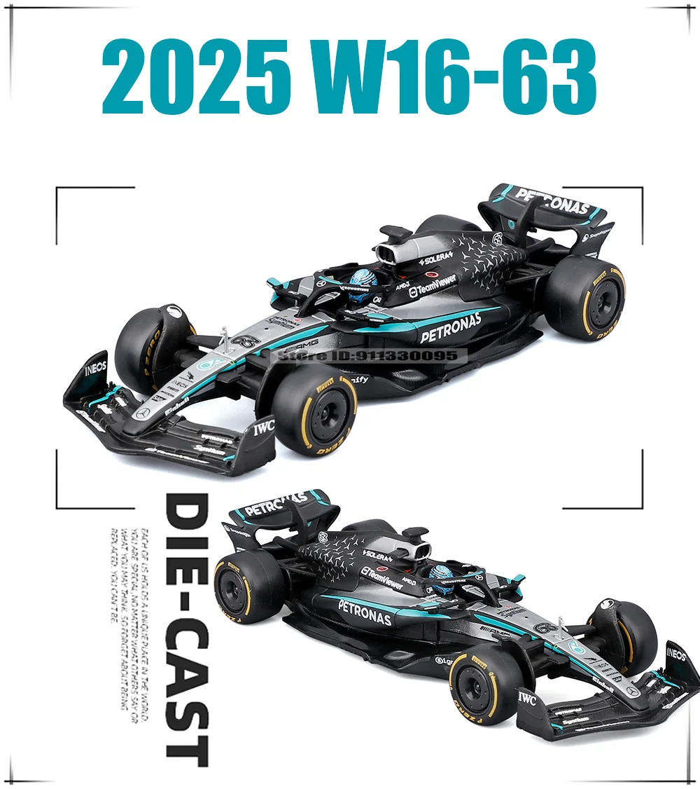 Bburago 1:43 F1 Mercedes-AMG 2025 W16 # 63 George Russell # 12 Kimi Antonelli SF25 RB21 Legierungsauto-Modell aus Druckguss, Sammlerstück – Detail 5