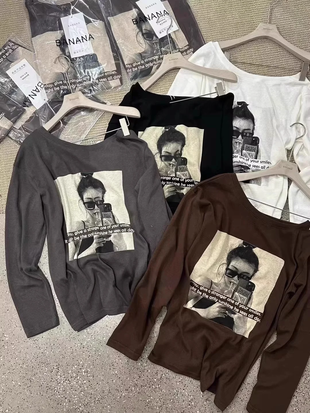 

plus Size 300 Pou Faion Print oulder T-irt Women Early Autumn Loose Lazy Sle Top Long Sve round Ne Cotton Tee