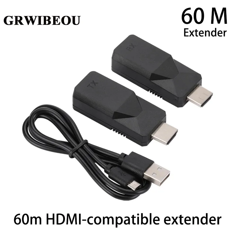 

GRWIBEOU 60m HDMI compatible extender 1080P IR loop output lossless RJ45HDMI compatible extender transmitter receiver