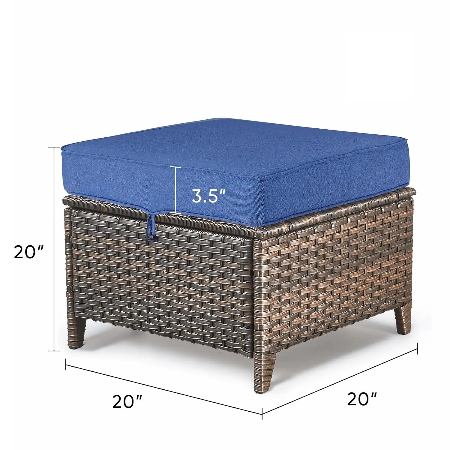Patio Ottoman Wicker Side Table 2PCS All-Weather Rattan Extra Seating Footrest for Garden Porch Poolside Navy, Customized