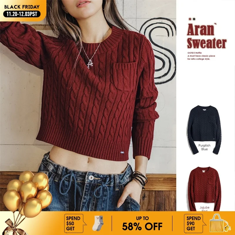 

Maden Женский свитер вишневого цвета Толстый короткий облегающий вязаный рождественский свитер Для осени и зимы Округлый вырез Поддевка