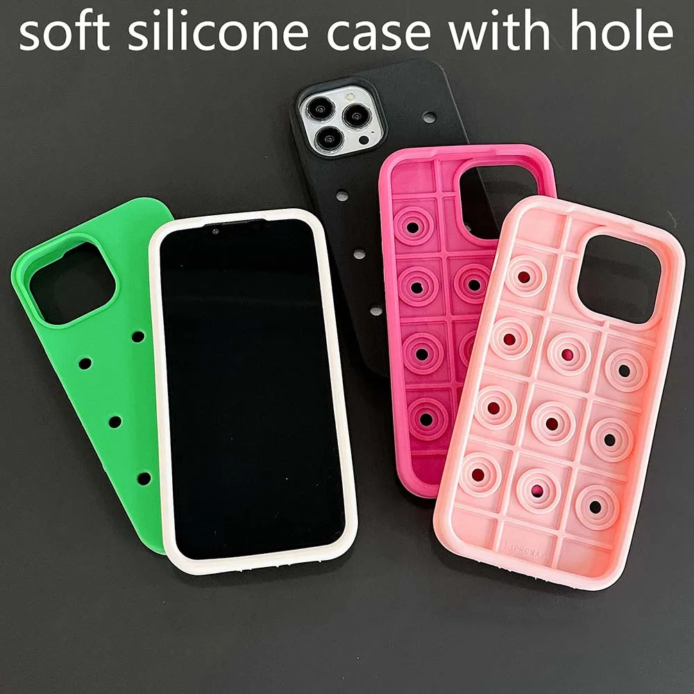 Pure Color With Hole Style Case For iPhone 16 15 14 13 12 11 Pro Max X XR Plus Mini Soft Silicone Shockproof Fashion Cover Skin