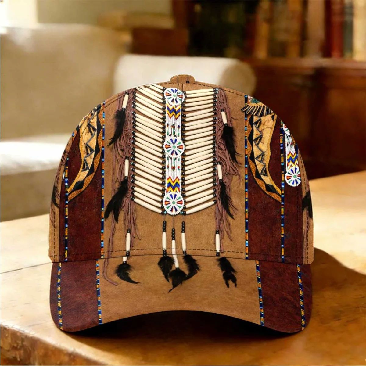 Tribal Decor Pattern Baseball Cap Father's Day Gift Full Print Pattern Foldable Walking Holiday Gift Curved Brim Cap Gardening